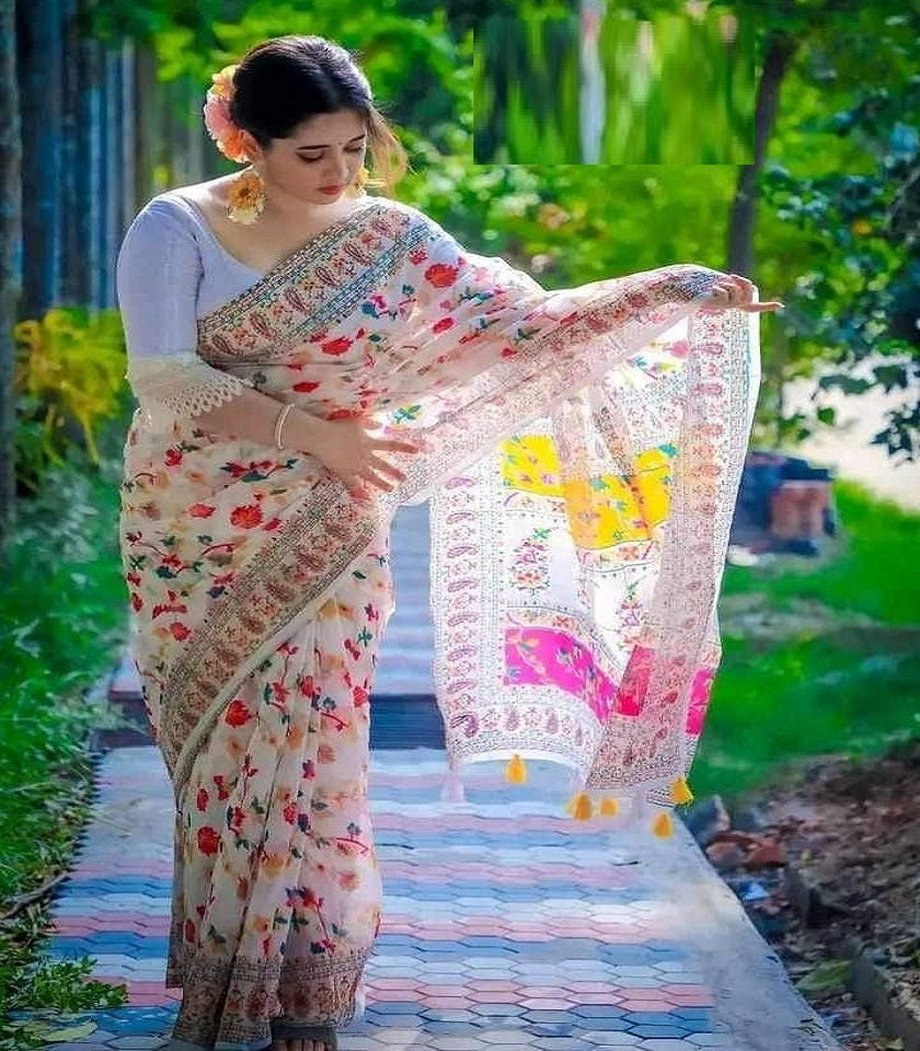 Exclusive Cotton Half Silk Saree. SKU-MH166