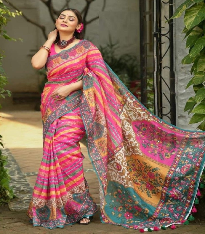 Exclusive Cotton Half Silk Saree. SKU-MH301