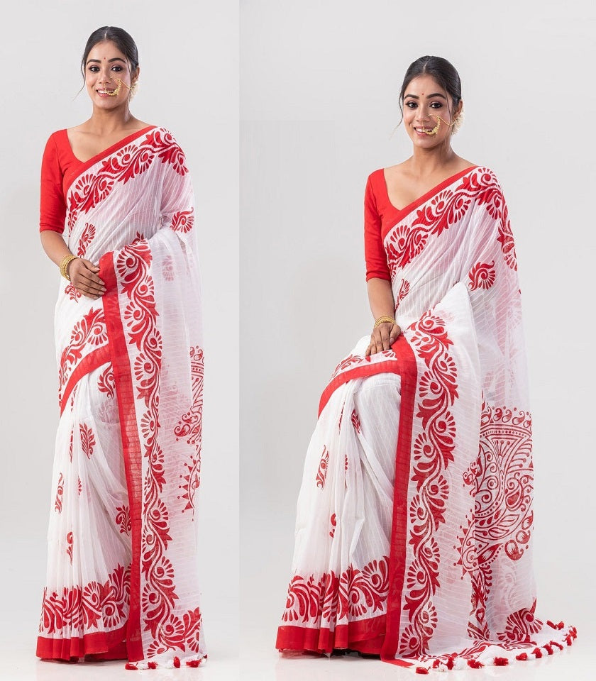 Exclusive Cotton Half Silk Saree. SKU-MH435