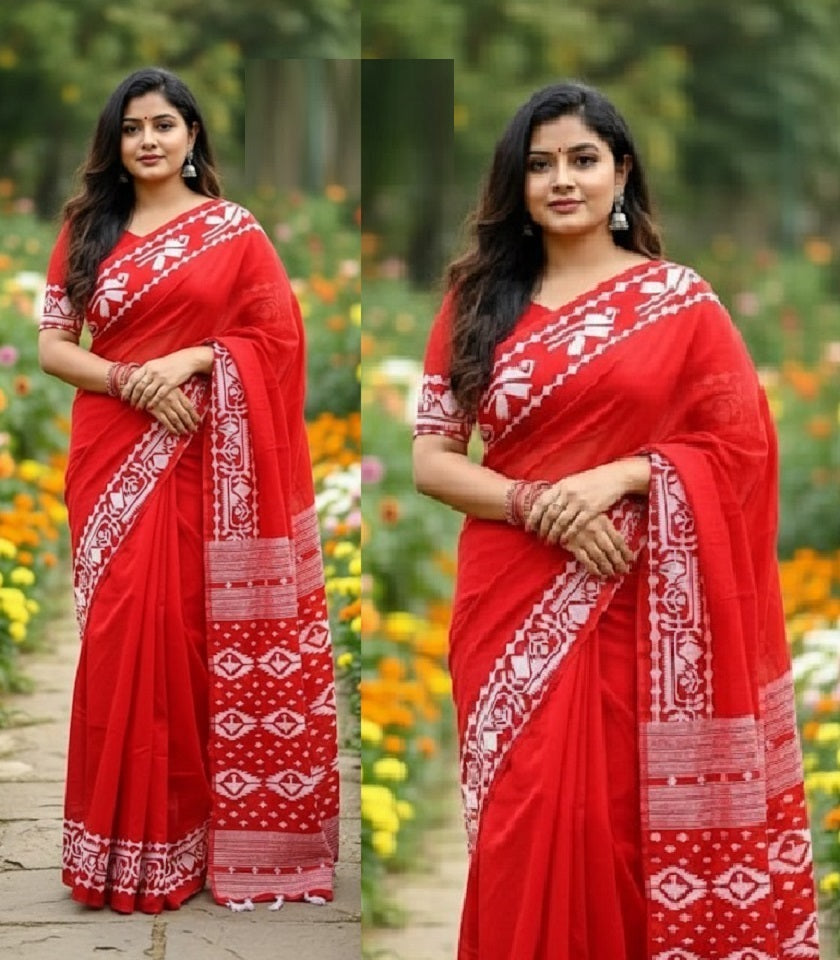 Exclusive Cotton Half Silk Saree. SKU-MH516