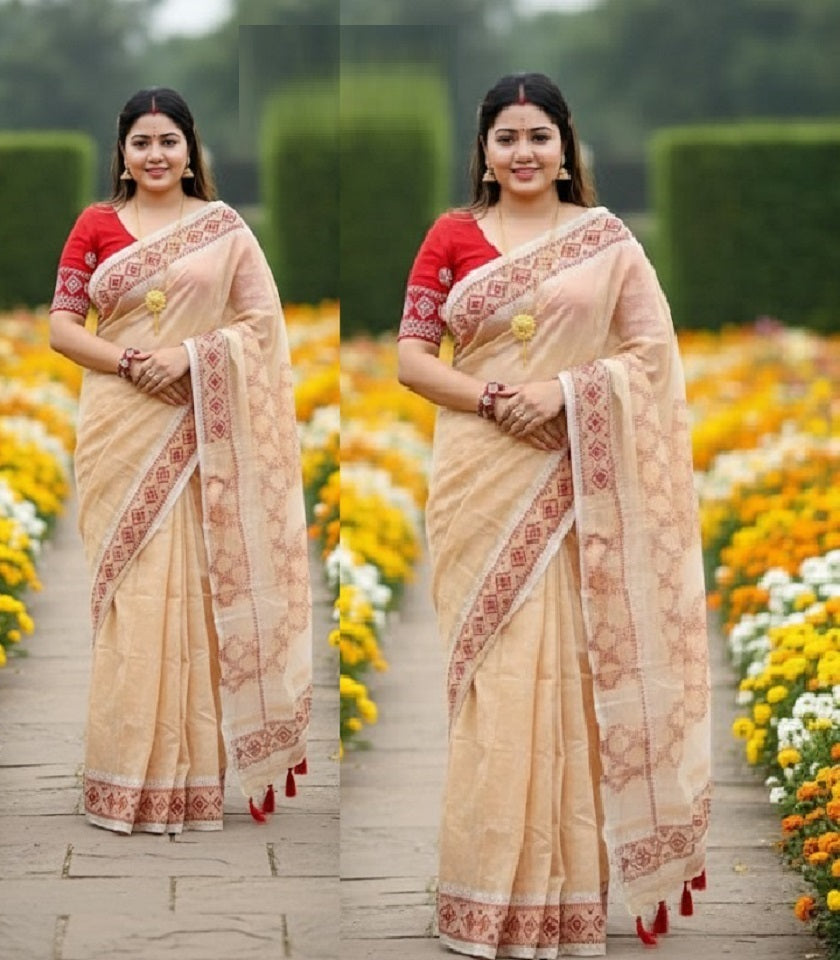 Exclusive Cotton Half Silk Saree. SKU-MH517