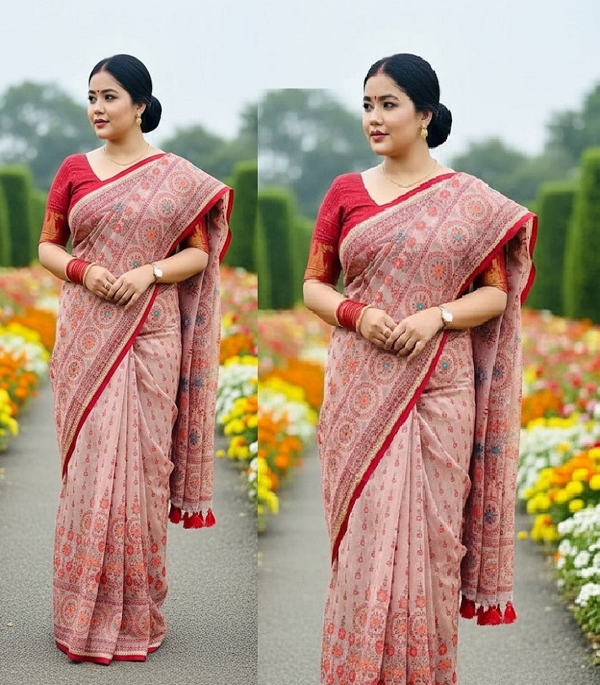 Exclusive Cotton Half Silk Saree. SKU-MH518