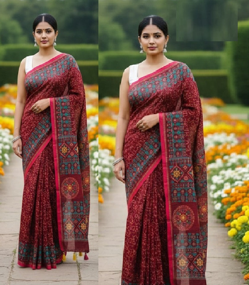 Exclusive Cotton Half Silk Saree. SKU-MH519