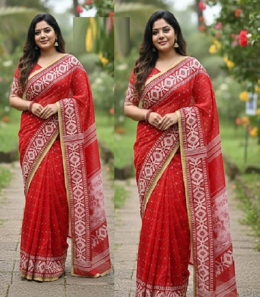 Exclusive Cotton Half Silk Saree. SKU-MH520