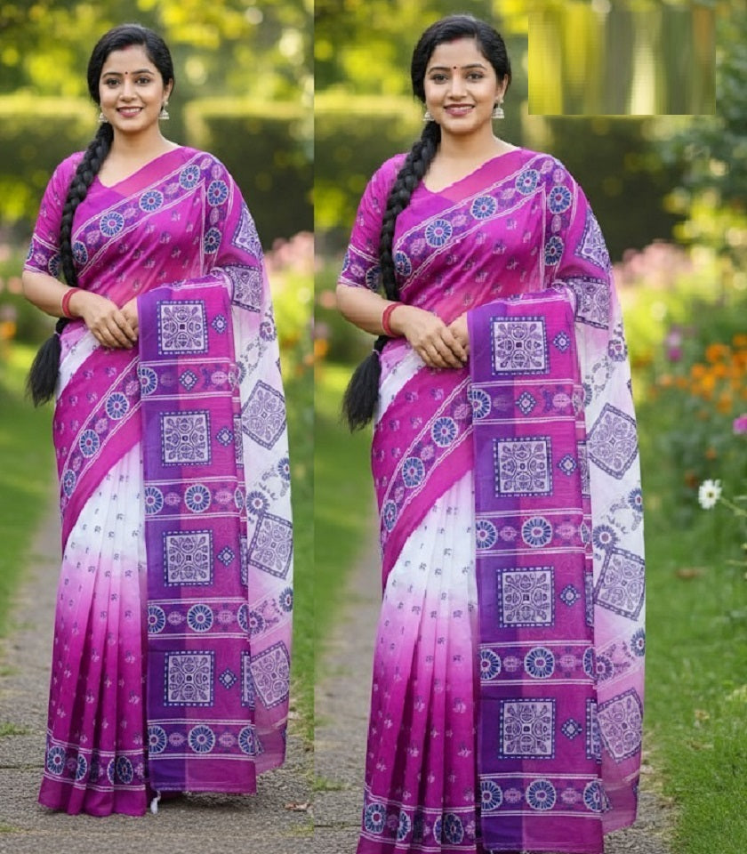 Exclusive Cotton Half Silk Saree. SKU-MH521