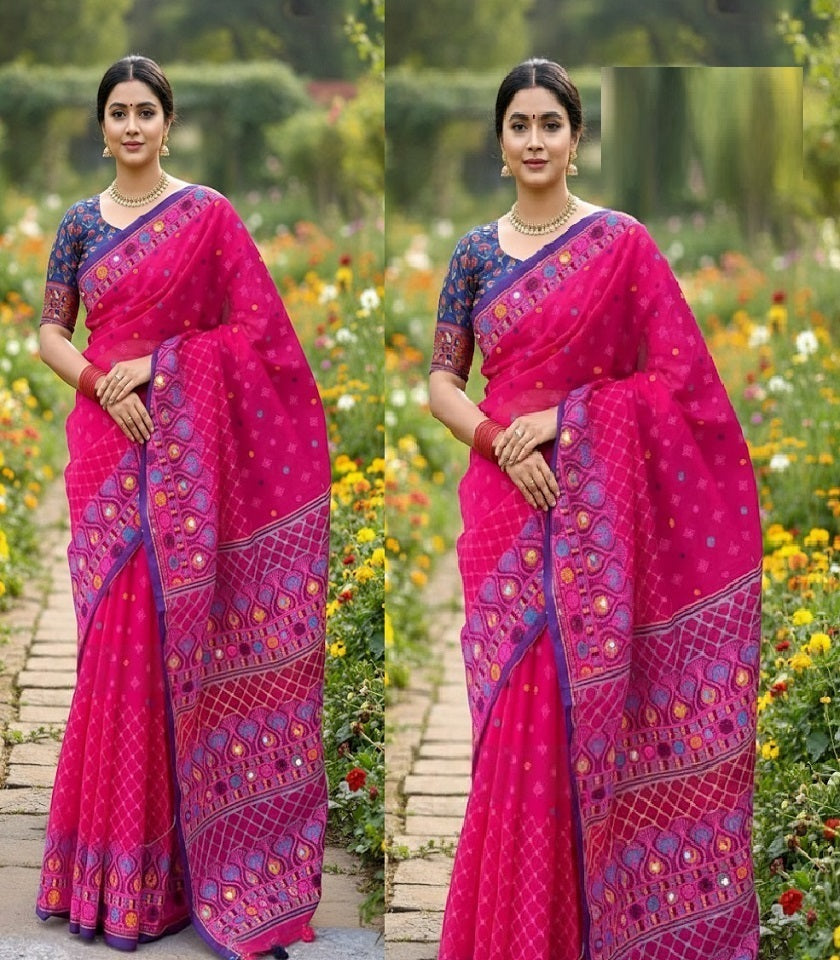 Exclusive Cotton Half Silk Saree. SKU-MH522