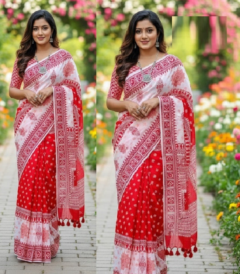 Exclusive Cotton Half Silk Saree. SKU-MH523