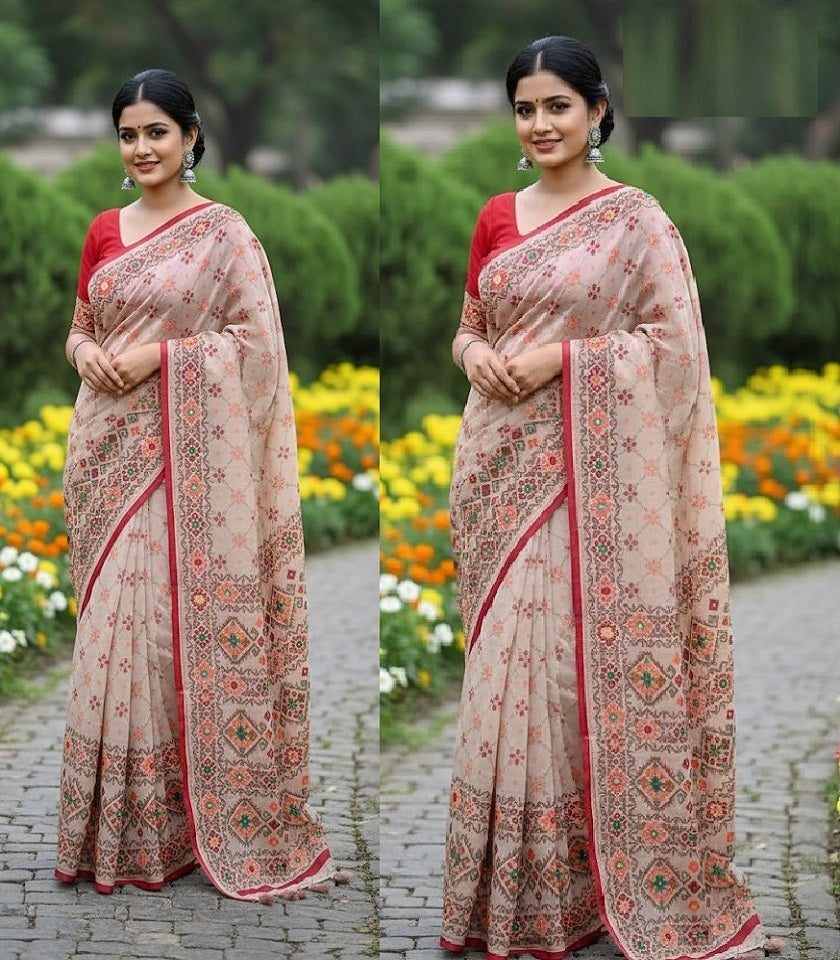 Exclusive Cotton Half Silk Saree. SKU-MH524