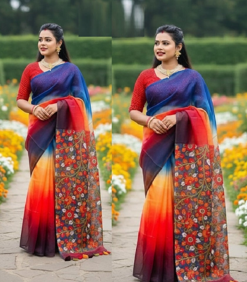 Exclusive Cotton Half Silk Saree. SKU-MH527