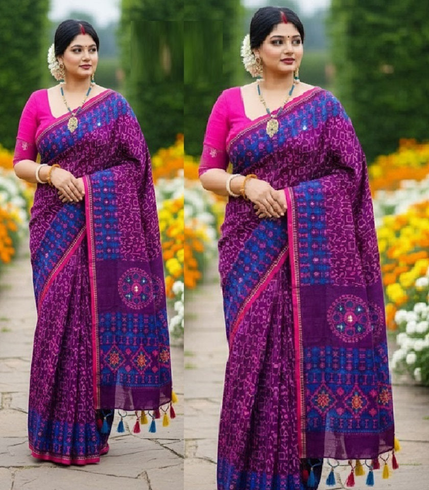 Exclusive Cotton Half Silk Saree. SKU-MH528