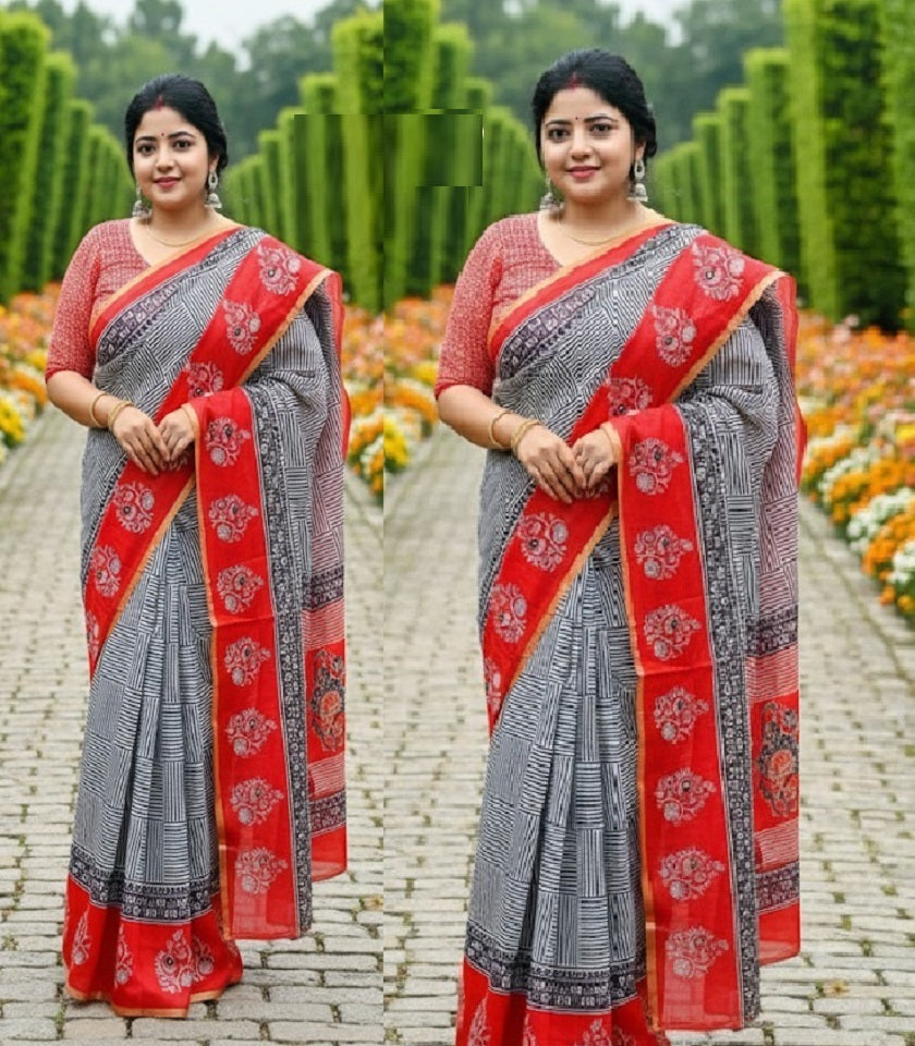 Exclusive Cotton Half Silk Saree. SKU-MH529