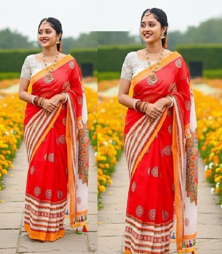 Exclusive Cotton Half Silk Saree. SKU-MH530