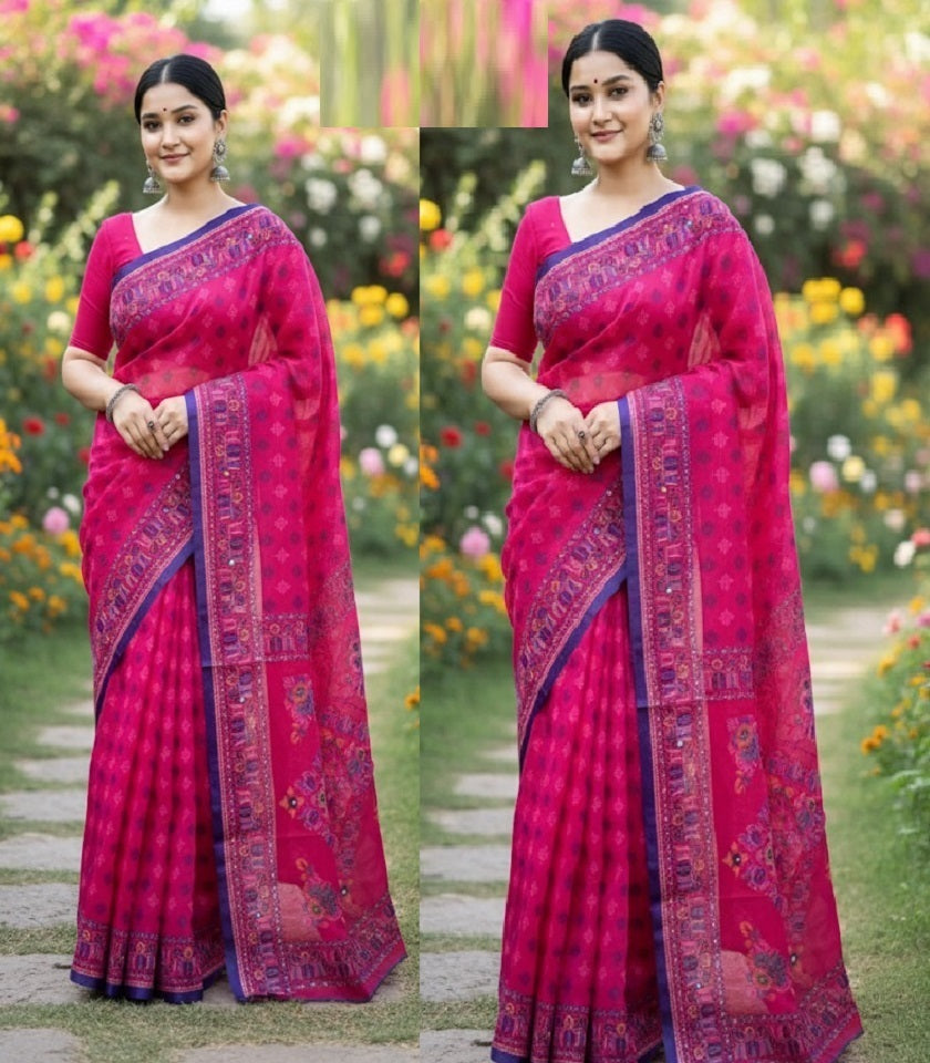 Exclusive Cotton Half Silk Saree. SKU-MH531