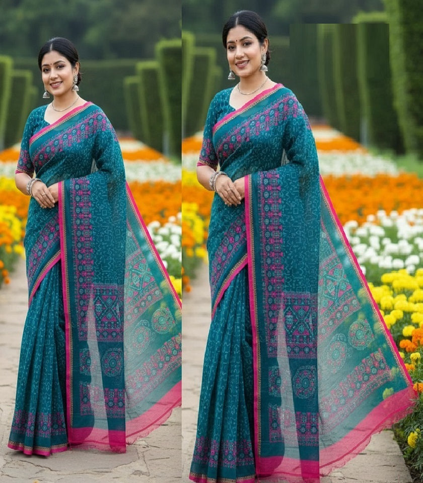 Exclusive Cotton Half Silk Saree. SKU-MH534